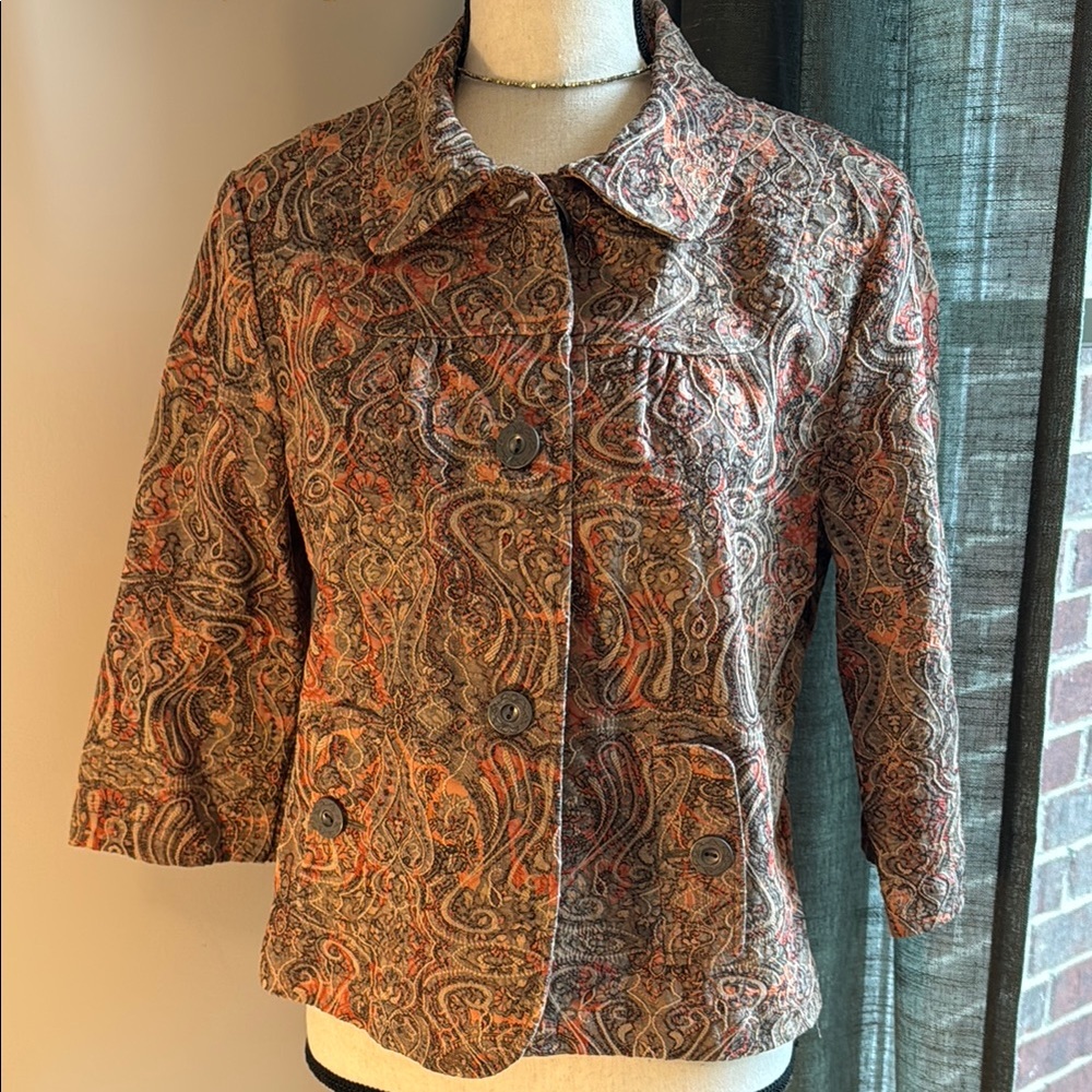 Paisley Button-Up with Orange and Brown Tones